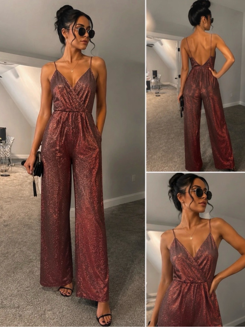 Strappy Metallic Red Wide-Leg Jumpsuit